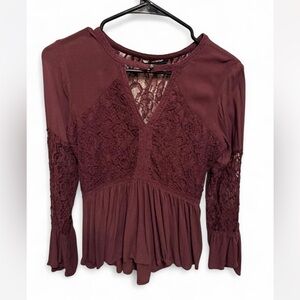American Eagle Outfitters Maroon Lace babydoll top
